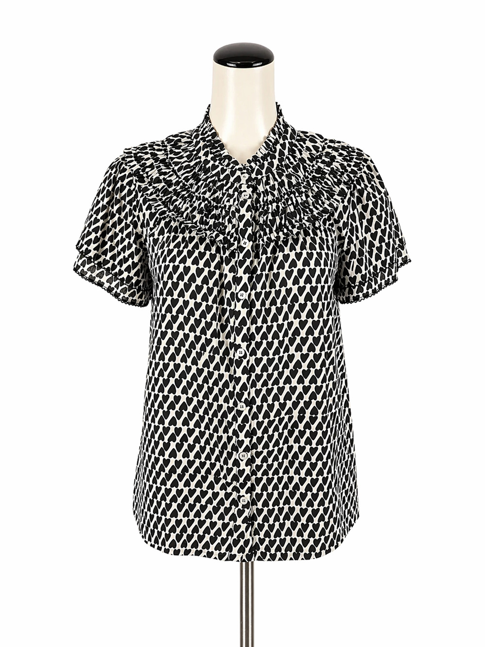 Ivy Jane Heart Print Smocked Ruffle Yoke Blouse Top Size Small NWT